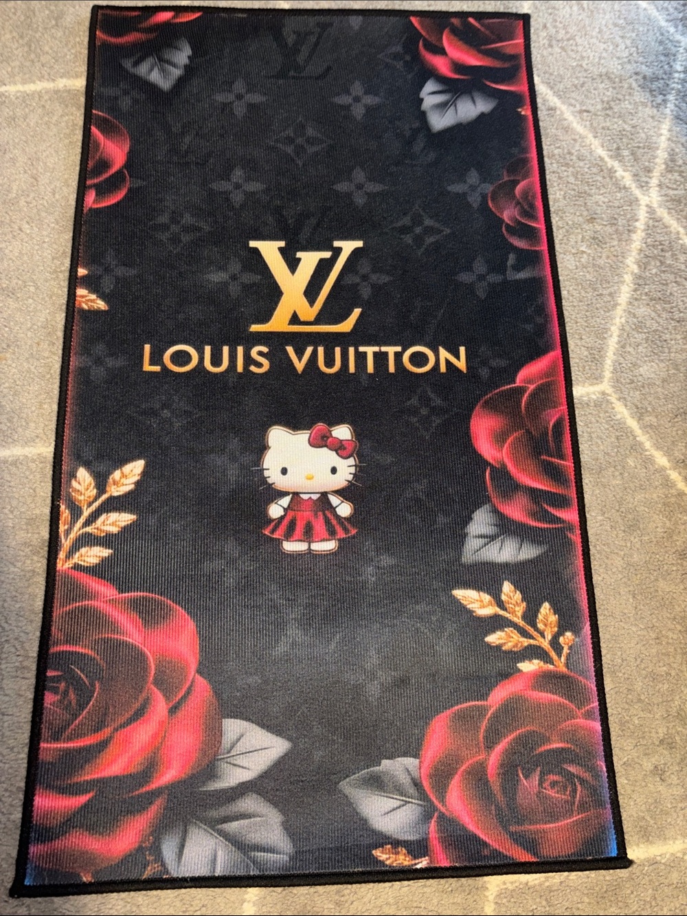inspired Black and Red Hello Kitty Floral wall art or carpet